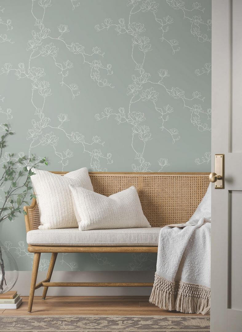 Tapeta delikatne gałązki z kwiatami magnolii York Wallcoverings MF4734 Magnolia Branches Magnolia Home 4