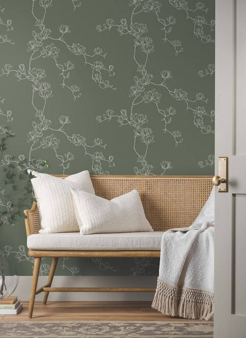 Tapeta delikatne gałązki z kwiatami magnolii York Wallcoverings MF4735 Magnolia Branches Magnolia Home 4