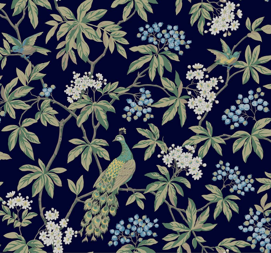 Tapeta botaniczna z ptakami York Wallcoverings MX9661 Peacock Estate Astoria
