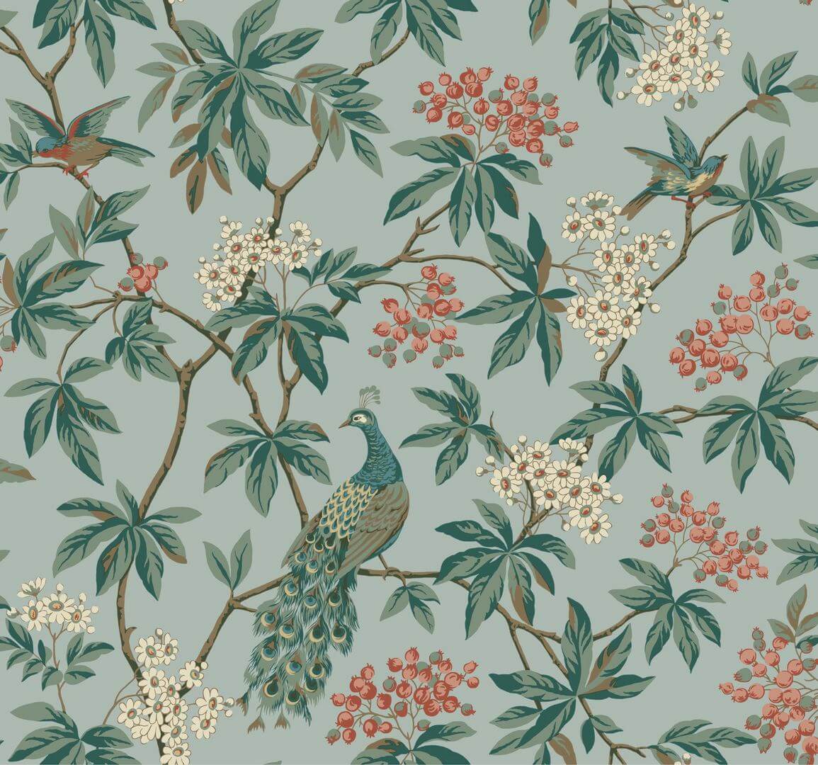 Tapeta botaniczna z ptakami York Wallcoverings MX9663 Peacock Estate Astoria