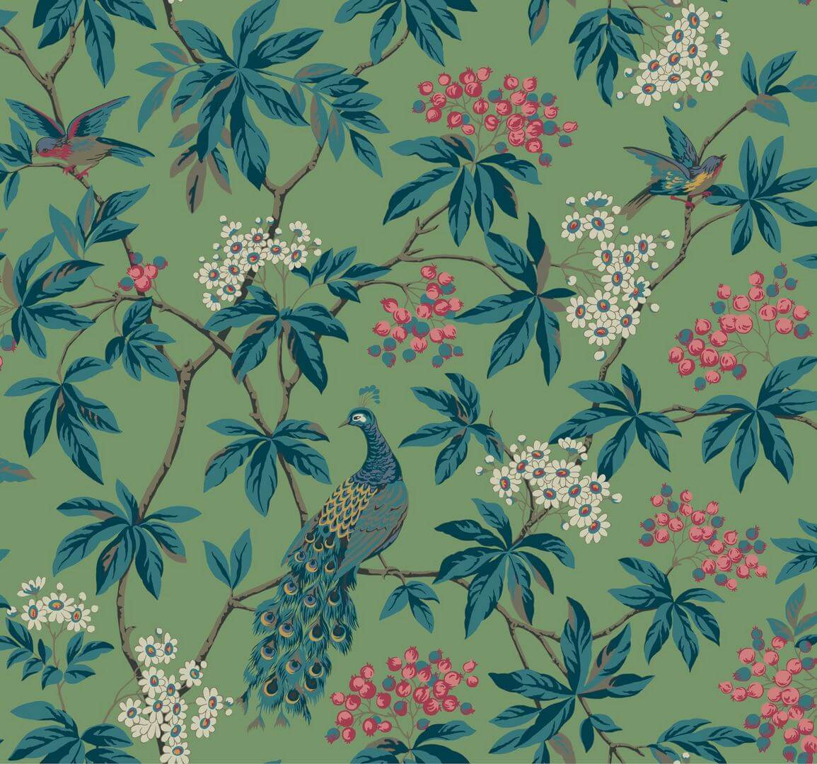 Tapeta botaniczna z ptakami York Wallcoverings MX9664 Peacock Estate Astoria