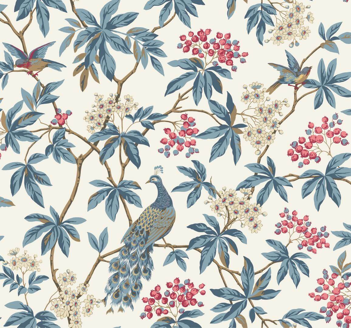 Tapeta botaniczna z ptakami York Wallcoverings MX9666 Peacock Estate Astoria