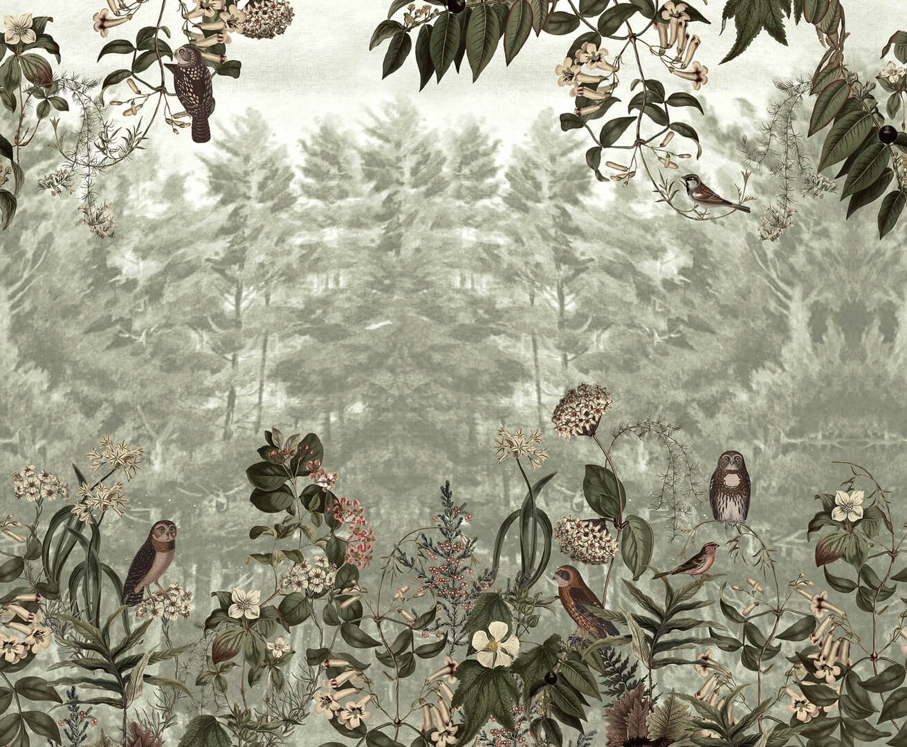 Fototapeta senna scena leśna Rebel Walls R20846 Owl Forest Green Hot Pops