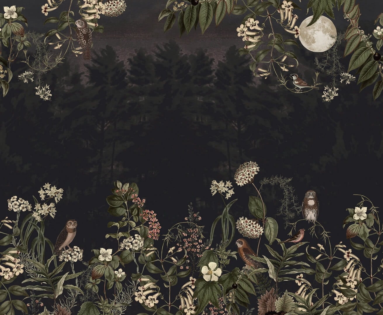 Fototapeta senna scena leśna Rebel Walls R20914 Owl Forest Night Hot Pops