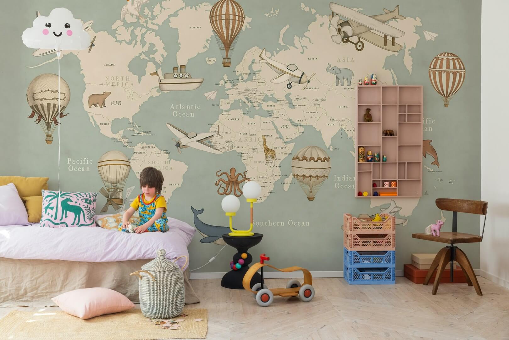 Fototapeta mapa świata Rebel Walls R21425 Playful orld Blue Hot Pops