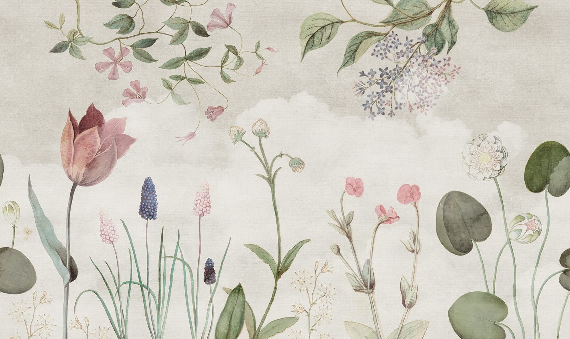 Fototapeta kwiaty i liście Rebel Walls R20857 Floral Nostagia Pastel Hot Pops