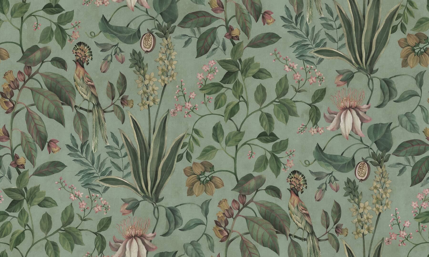 Fototapeta tropikalna flora i fauna Rebel Walls R21356 Tropical Harmony Tuquoise Hot Pops