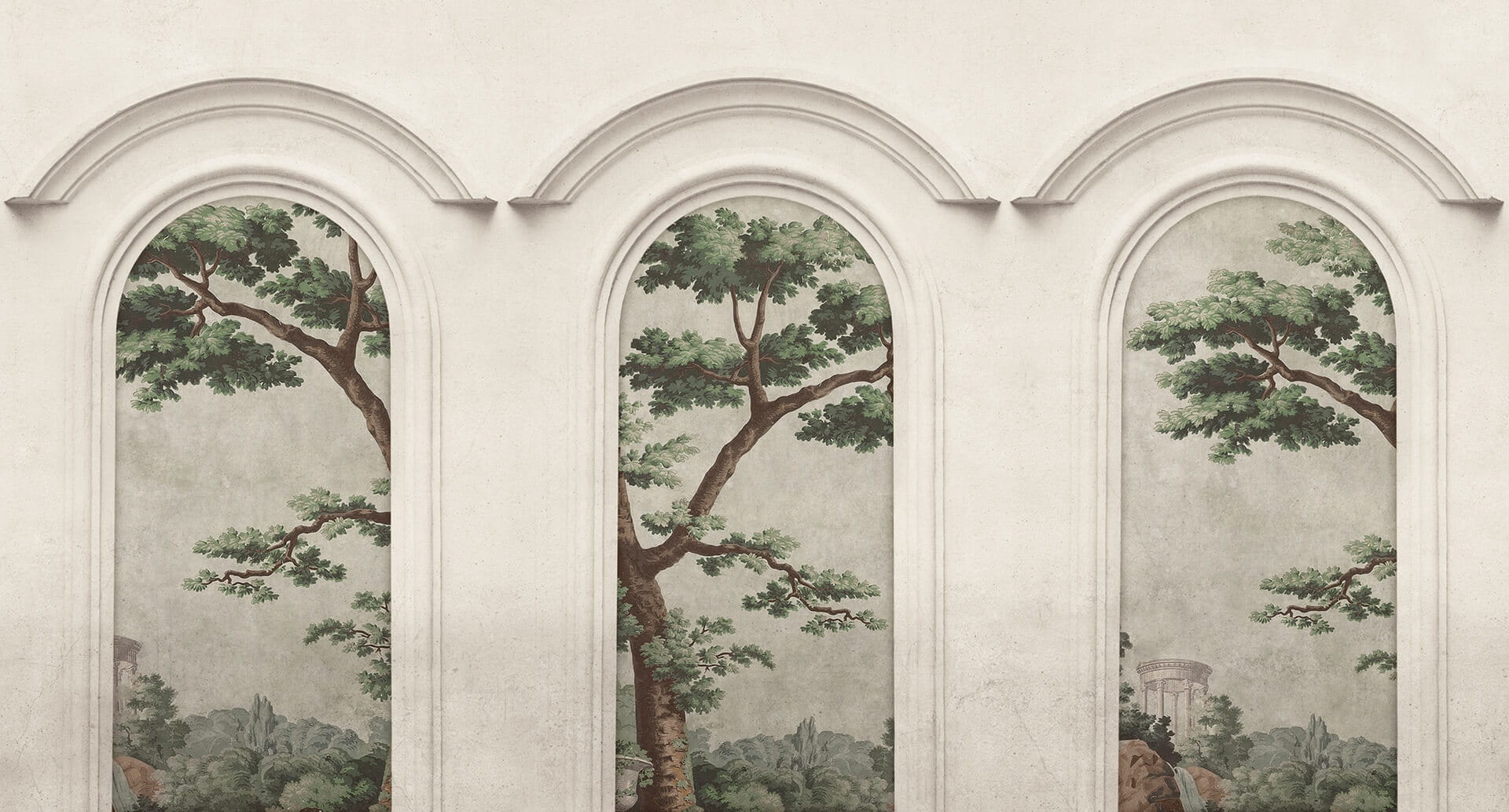 Fototapeta architektoniczne łuki i drzewa Rebel Walls R21360 Woodland Arches Green Hot Pops