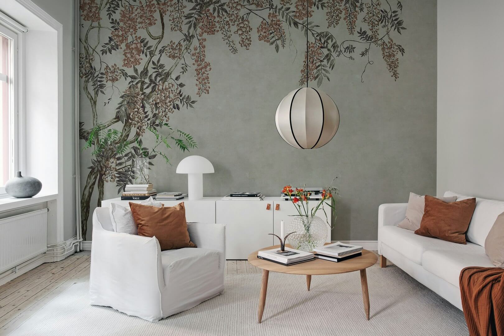 Fototapeta pnącza wisterii Rebel Walls R21379 Wisteria Garden Gray Hot Pops