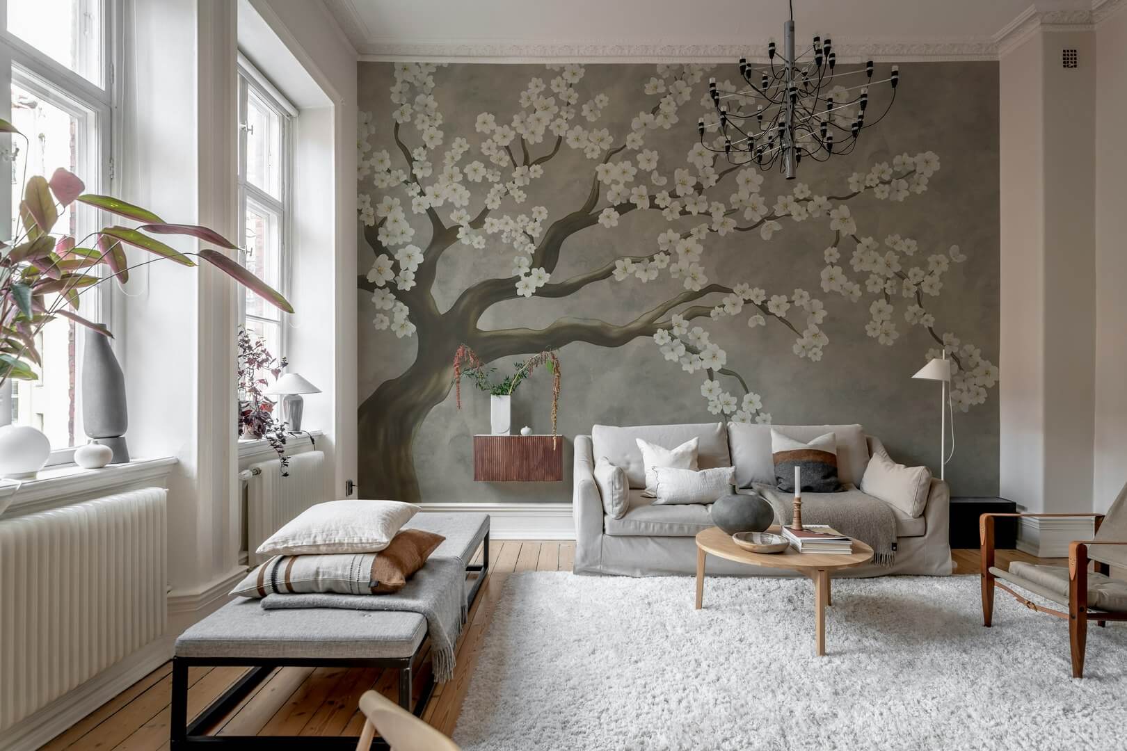 Fototapeta kwitnące drzewo Rebel Walls R21424 Calm Blossom White Hot Pops