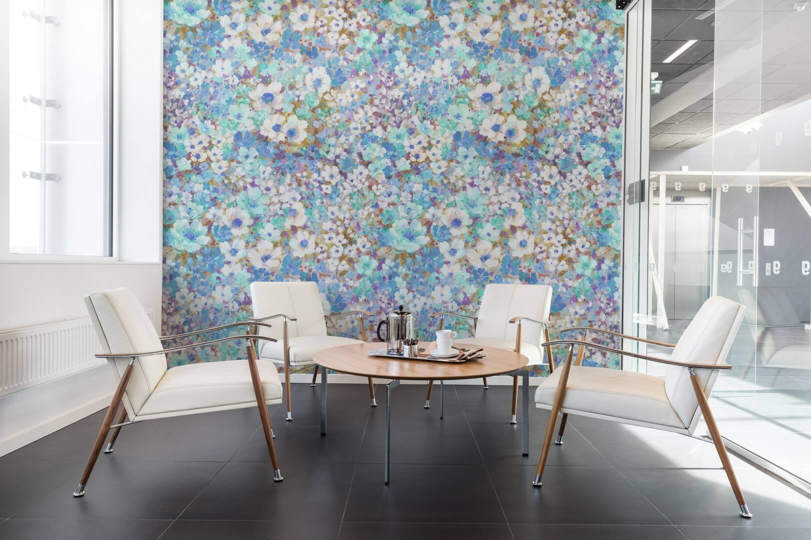Fototapeta kwiaty retro Rebel Walls R21145 Flowerhaze Blue Hot Pops