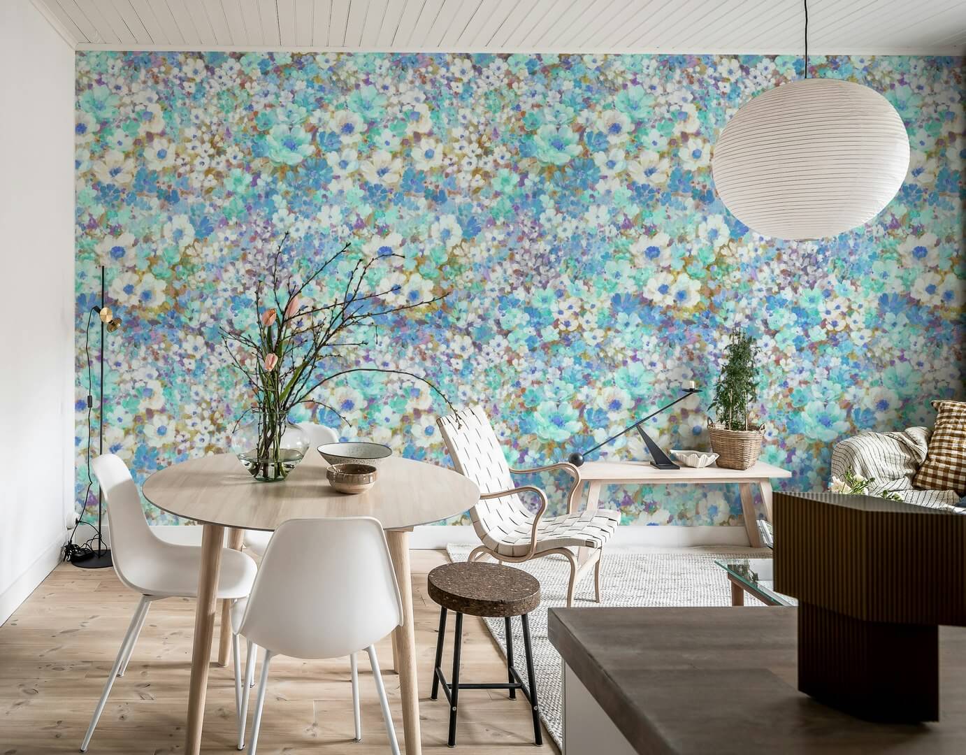 Fototapeta kwiaty retro Rebel Walls R21145 Flowerhaze Blue Hot Pops