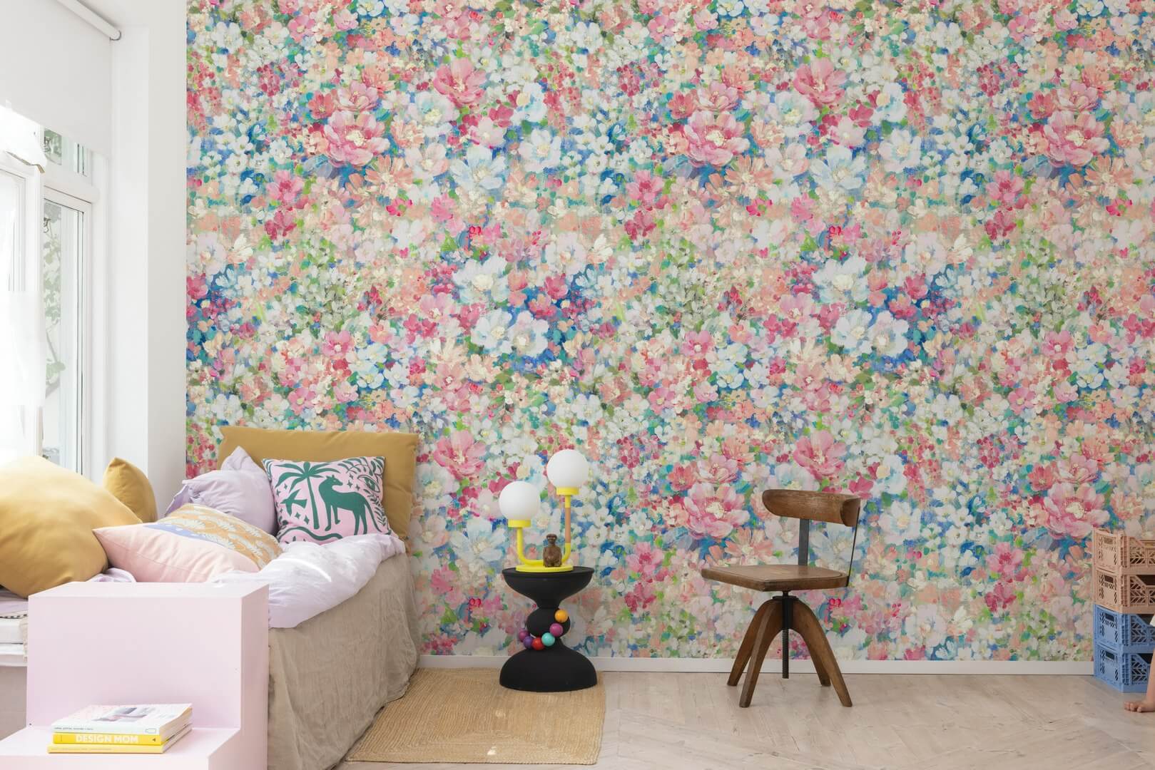 Fototapeta kwiaty retro Rebel Walls R21146 Flowerhaze Pink Hot Pops