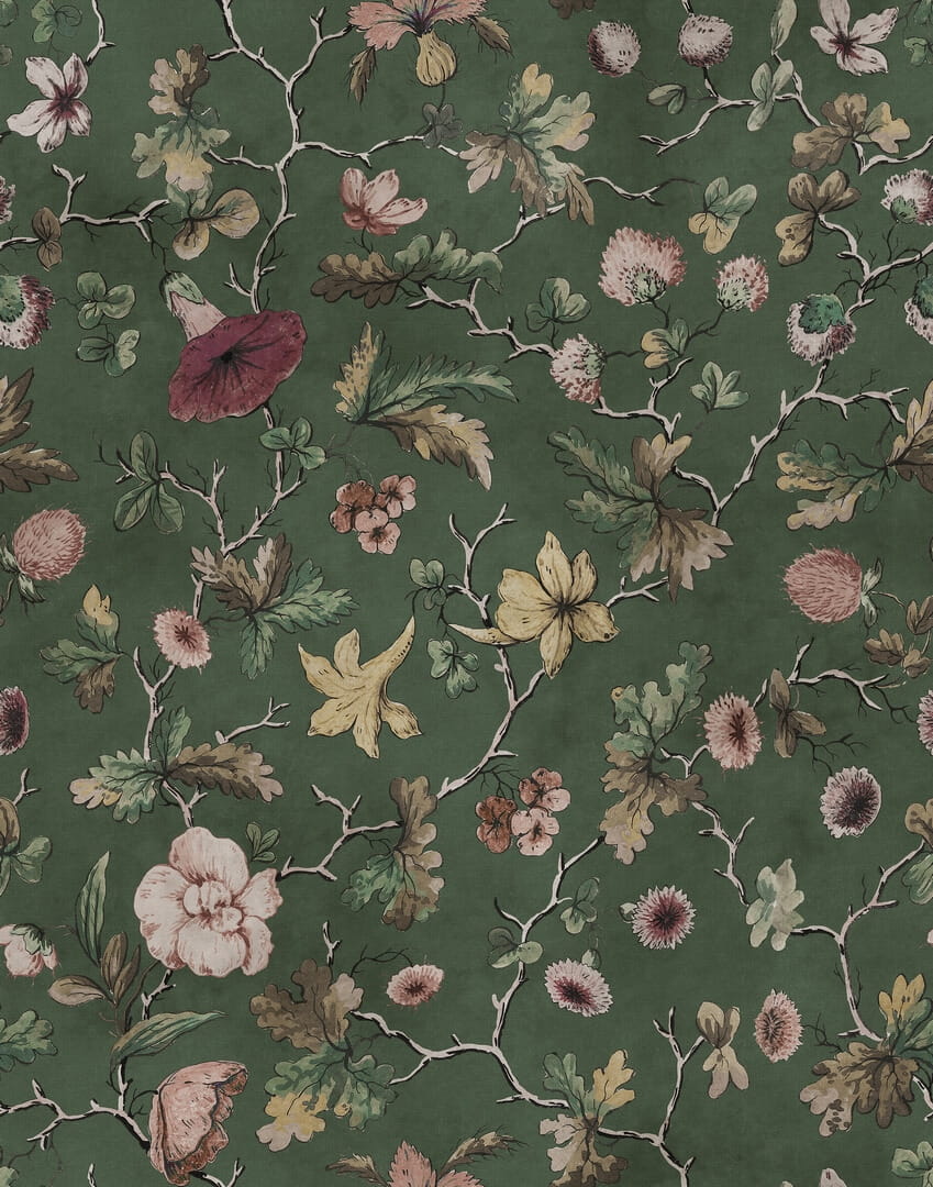 Fototapeta botaniczna vintage Rebel Walls R21373 Verdant Bloom Green Hot Pops