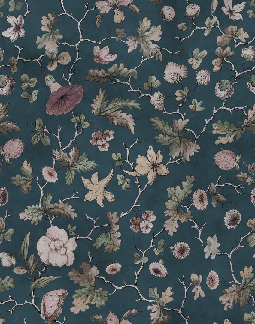Fototapeta botaniczna vintage Rebel Walls R21426 Verdant Bloom Blue Hot Pops