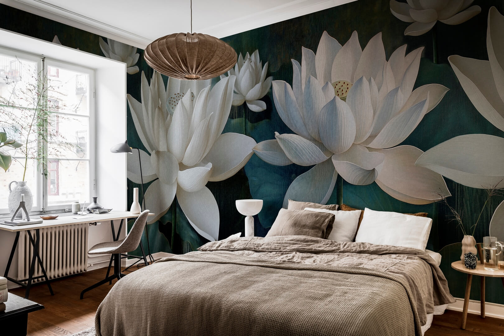 Fototapeta duże kwiaty lotosu Rebel Walls R21516 White Lotus Day Hot Pops