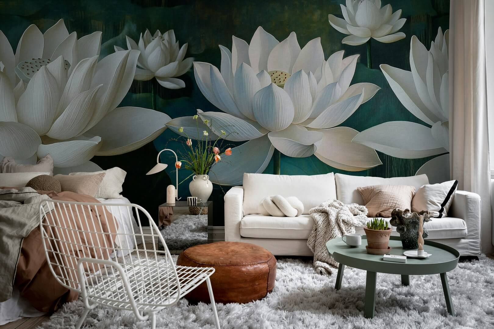 Fototapeta duże kwiaty lotosu Rebel Walls R21516 White Lotus Day Hot Pops