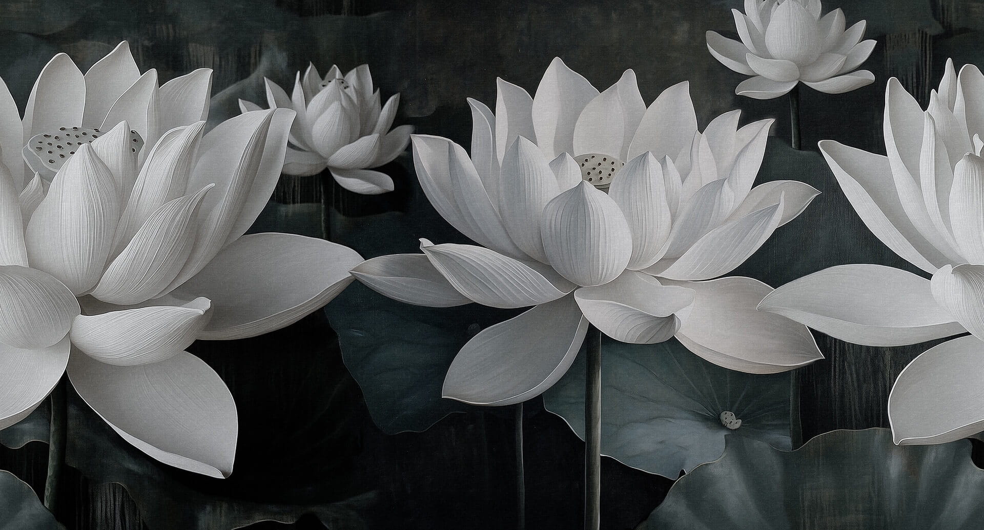 Fototapeta duże kwiaty lotosu Rebel Walls R21517 White Lotus Night Hot Pops