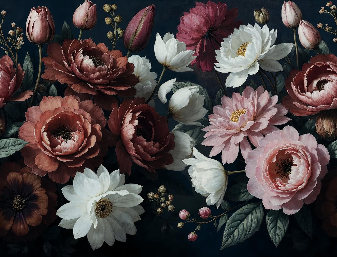Fototapeta kwiaty Rebel Walls R21530 Bouquet in Bloom Dark Hot Pops