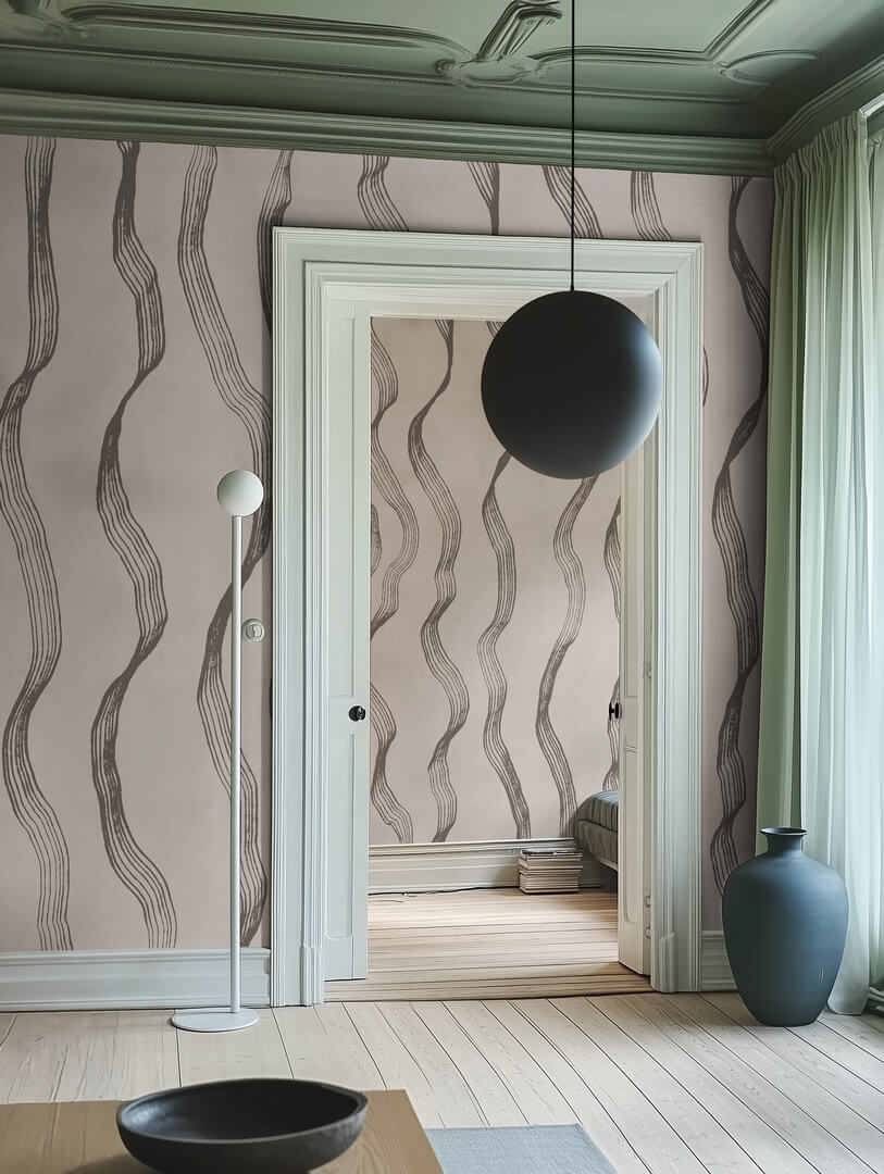 Fototapeta falujące prążki Rebel Walls R21622 Ribbon Stripe Gray Hot Pops