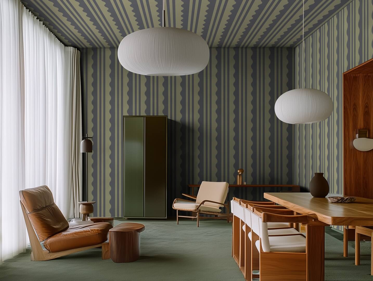 Fototapeta falujące paski Rebel Walls R21634 Wavy Stripe Dark Green Hot Pops