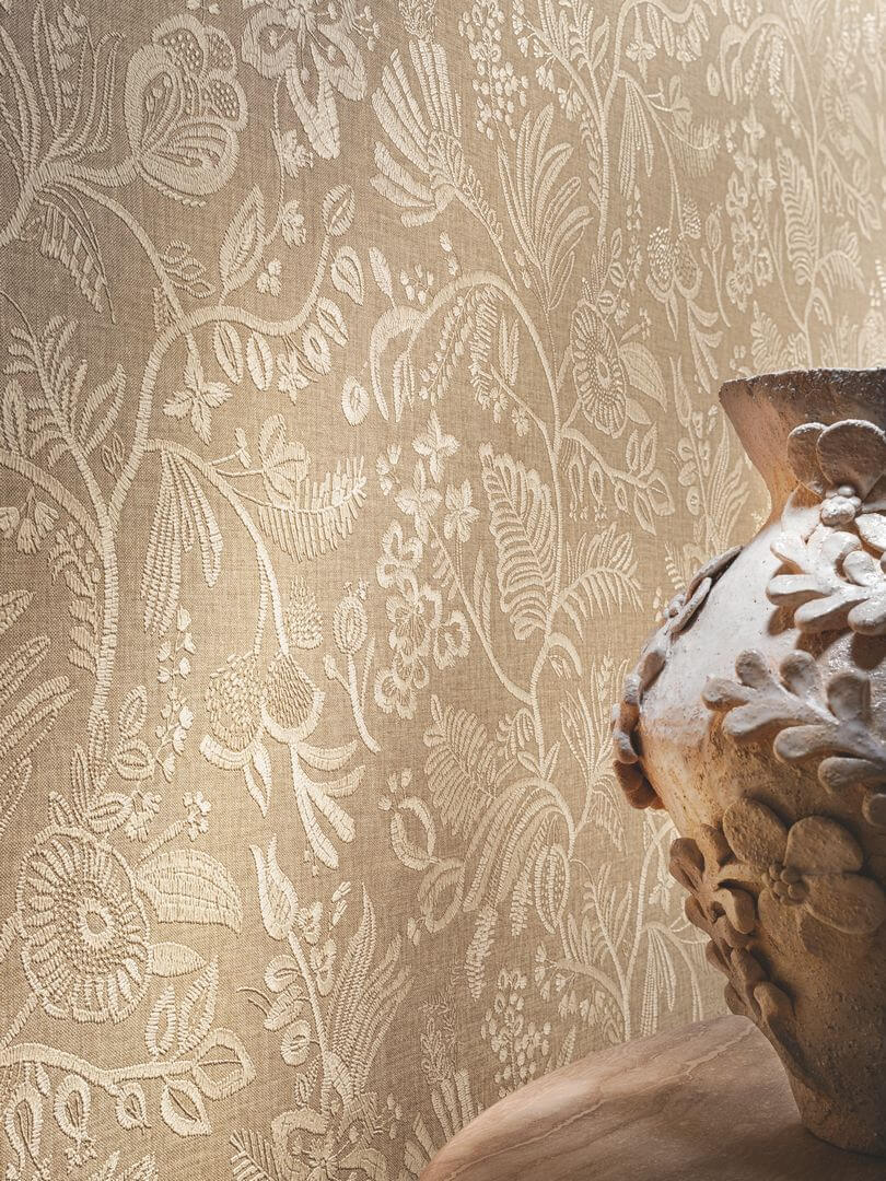 Tapeta haftowane kwiatowe pnącza Casamance 76960406 Pastel Broderies - 100 cm szer.