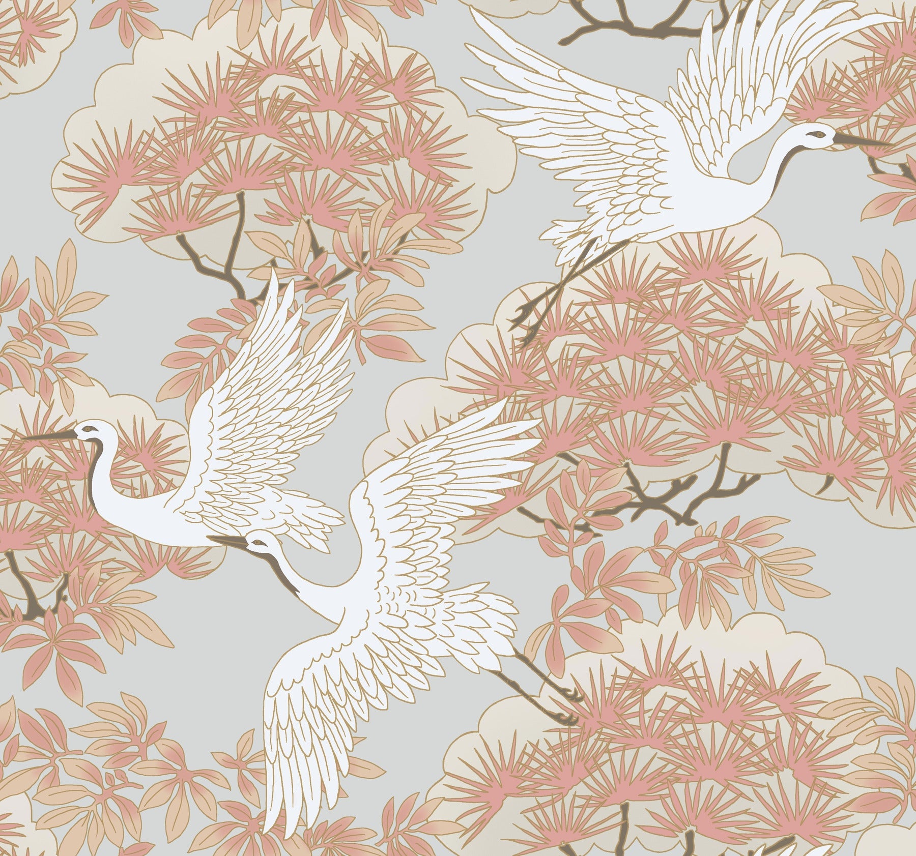 Tapeta czaple York Wallcoverings AF6590 Sprig & Heron – Coral