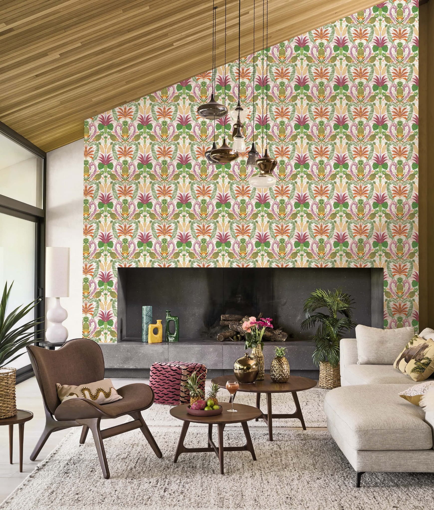 Tapeta tropikalna w liście i ananasy Casadeco RIOC 201824497 Samba Rio