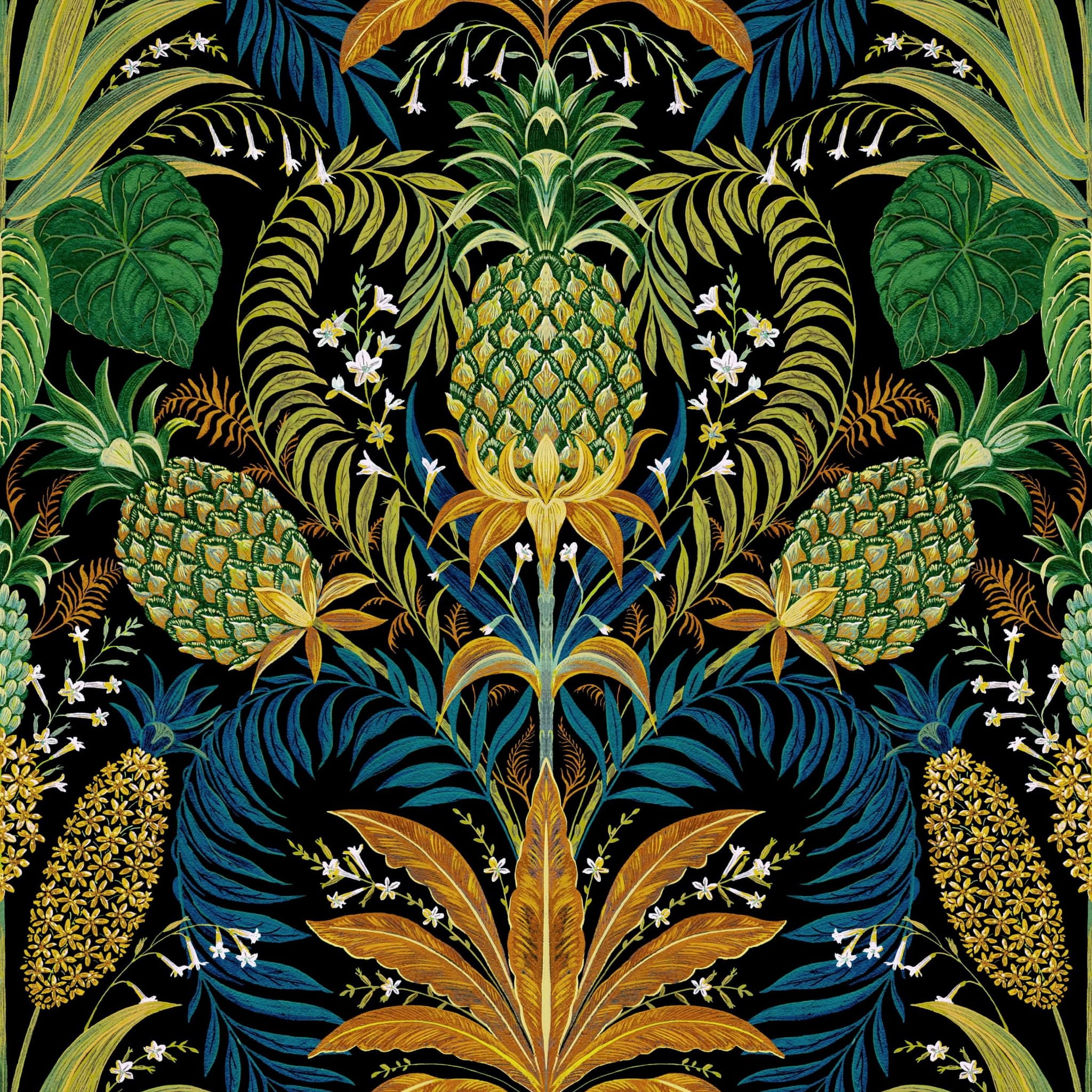 Tapeta tropikalna w liście i ananasy Casadeco RIOC 201827910 Samba Rio