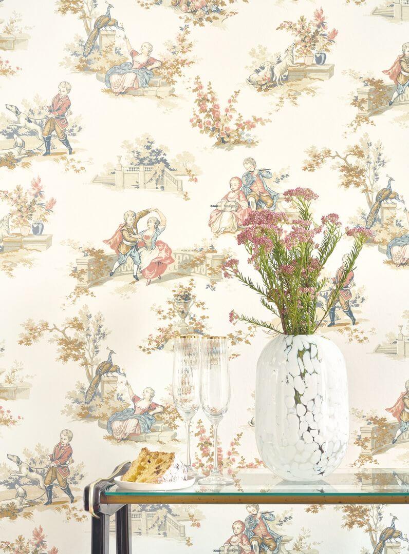 Tapeta dworskie sceny rodzajowe Casadeco BTJD 201737407 Gavotte Les Belles Toiles De Jouy 2