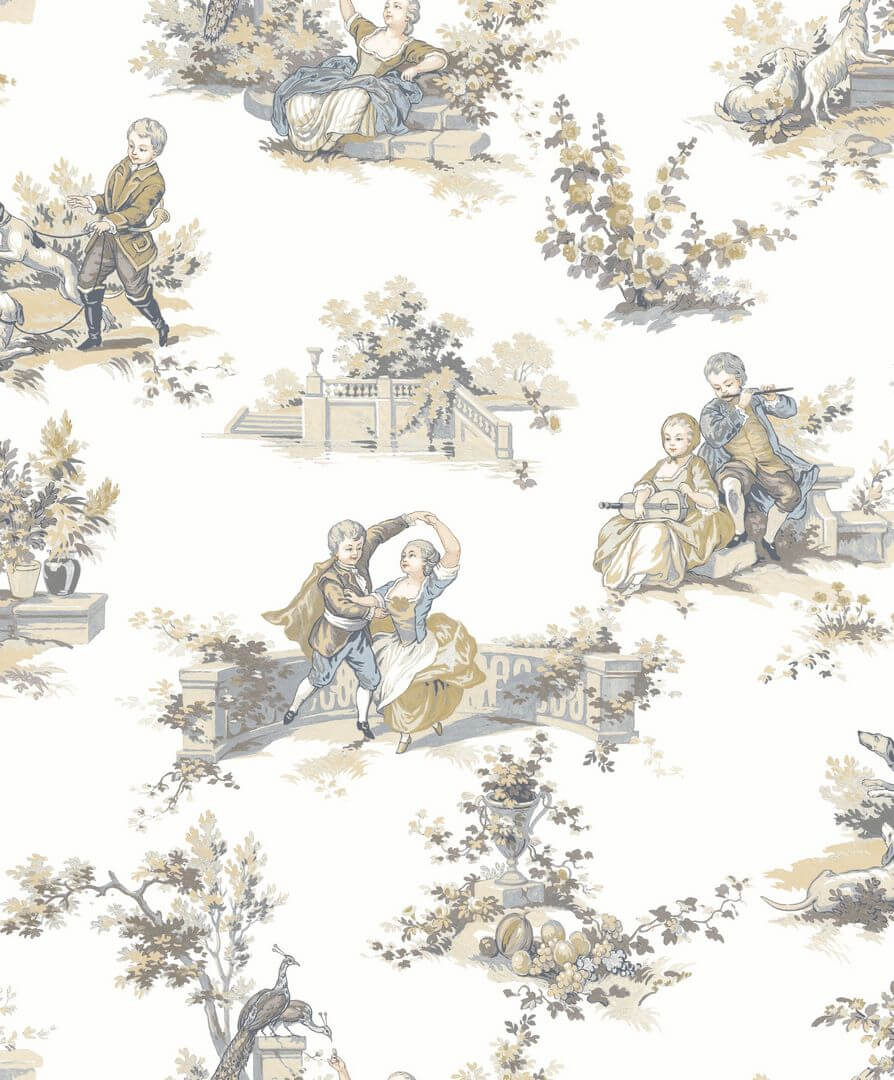 Tkanina dekoracyjna w sceny dworskie Casadeco BTJD 201761720 Gavotte Les Belles Toiles De Jouy 2
