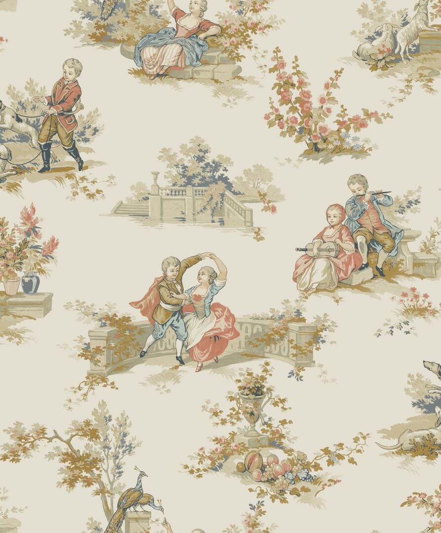 Tkanina dekoracyjna w sceny dworskie Casadeco BTJD 201761984 Gavotte Les Belles Toiles De Jouy 2
