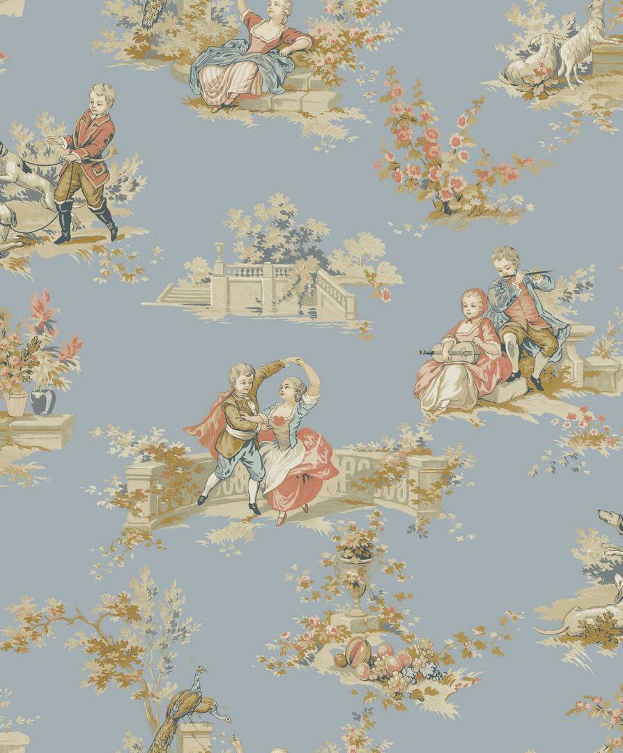 Tkanina dekoracyjna w sceny dworskie Casadeco BTJD 201766512 Gavotte Les Belles Toiles De Jouy 2