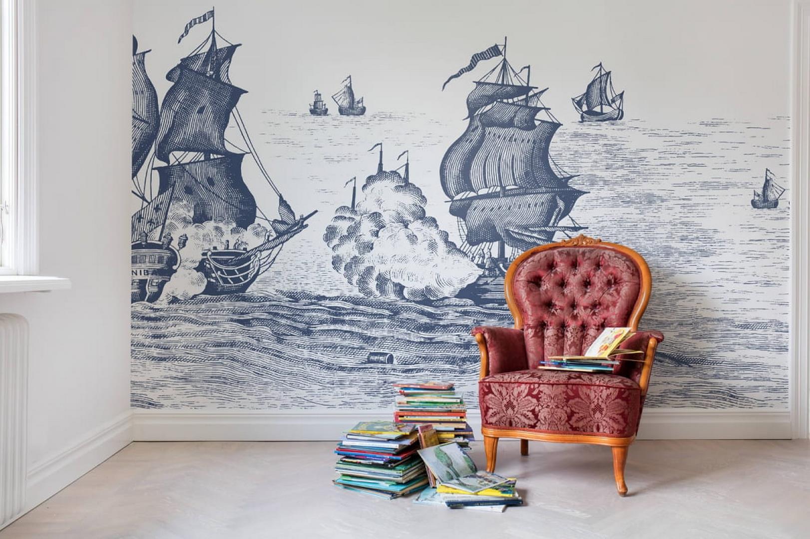 Fototapeta marynistyczna z żaglowcami Rebel Walls R14503 High Seas, Henderson Blue