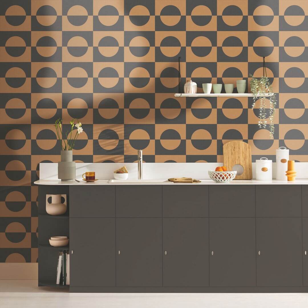 Tapeta koła i kwadraty Caselio KBO 104579011 Etendu Kitchen Box