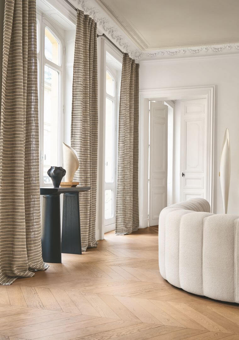 Tkanina zasłonowa w pasy poziome Casamance 10400266 Odea Cote Lin Les Naturels 6