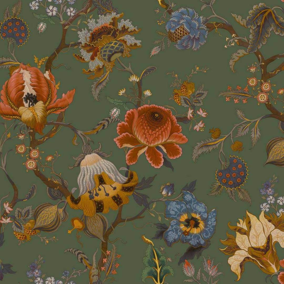 Tapeta kwiatowa w stylu jakobińskim House of Hackney Artemis Moss Green