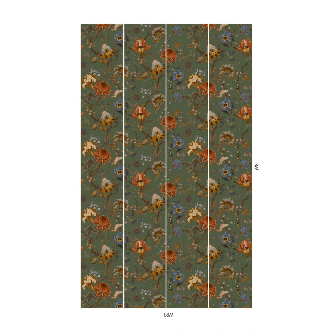 Tapeta kwiatowa w stylu jakobińskim House of Hackney Artemis Moss Green