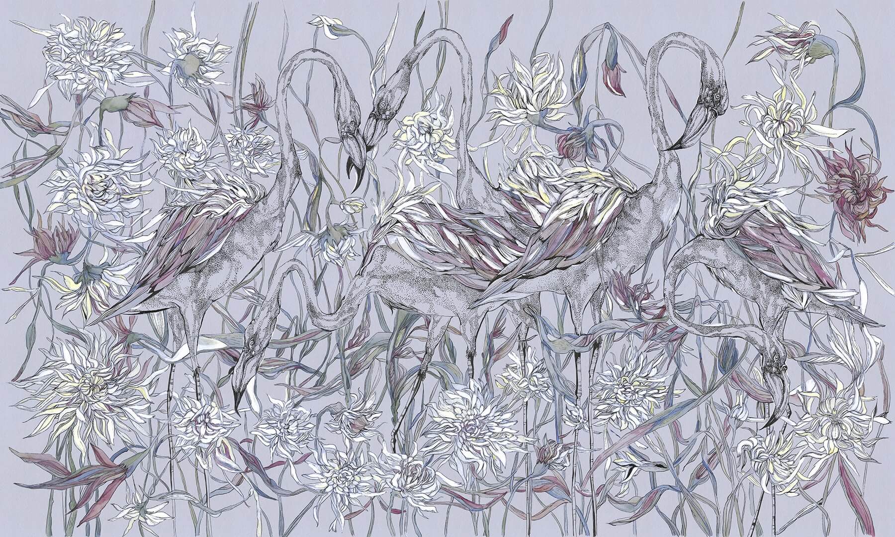Fototapeta flamingi wśród kwiatów Wonderwall Mirabell 35033703
