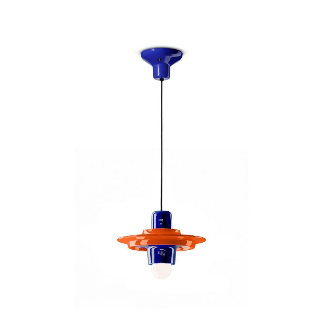 Lampa wisząca ceramiczna dwukolorowa Ferroluce C2776 Arancio Volpe + Blu Robot Voila Deco