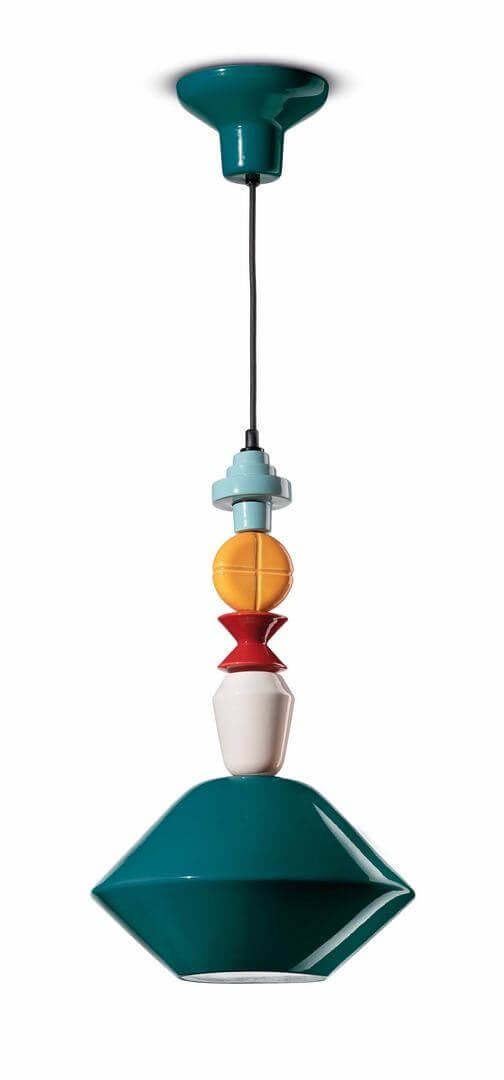 Lampa wisząca ceramiczna geometryczna Ferroluce C2510 Verde Petrolio Lariat Deco