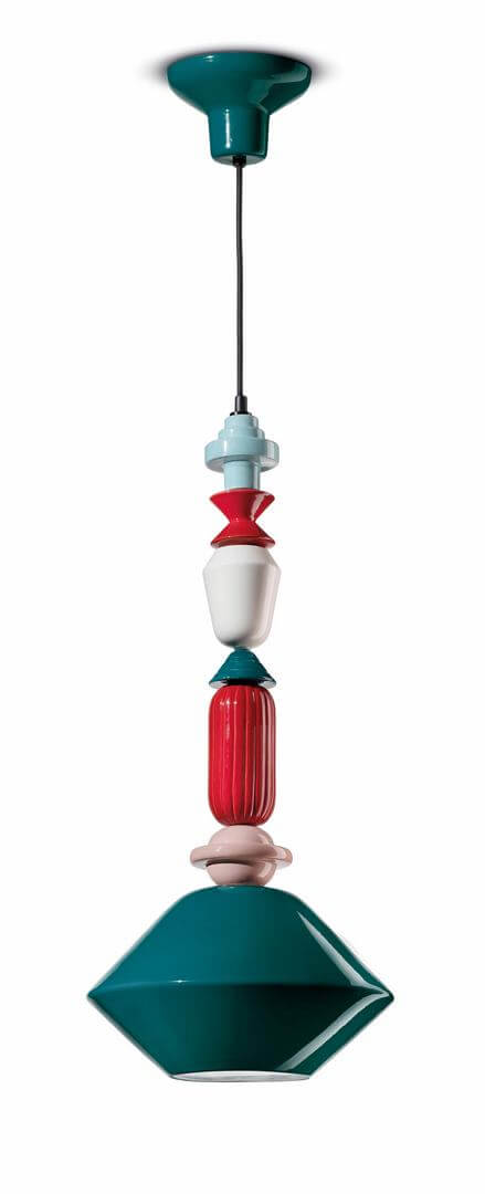 Lampa wisząca ceramiczna geometryczna Ferroluce C2511 Verde Petrolio Lariat Deco