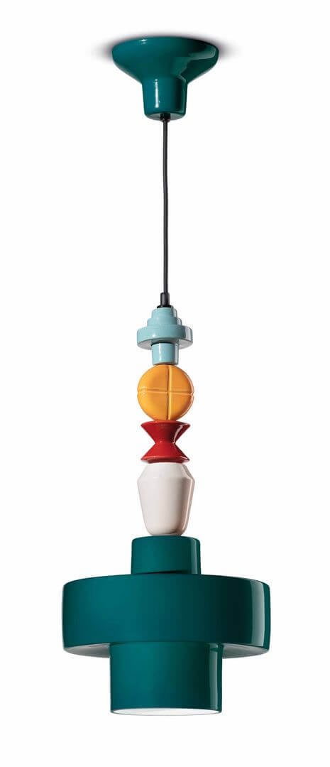 Lampa ceramiczna geometryczna wisząca Ferroluce C2530 Verde Petrolio Lariat Deco