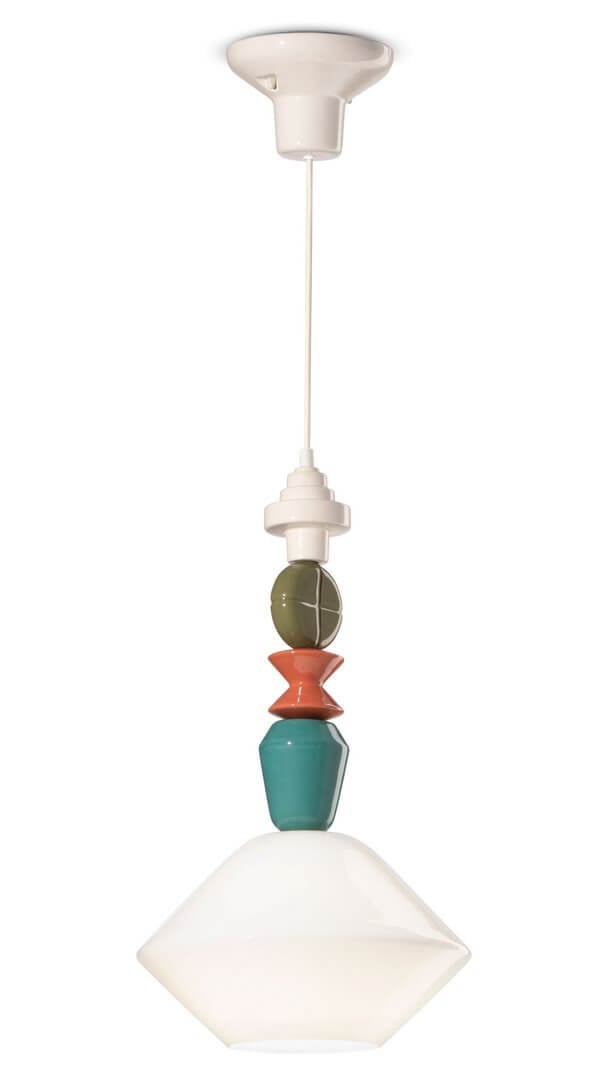 Lampa ceramiczna wisząca artystyczna Ferroluce C2710 Bianco Latte Lariat Deco