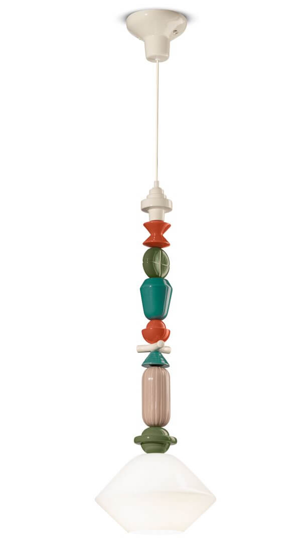 Lampa ceramiczna wisząca artystyczna Ferroluce C2712 Bianco Latte Lariat Deco