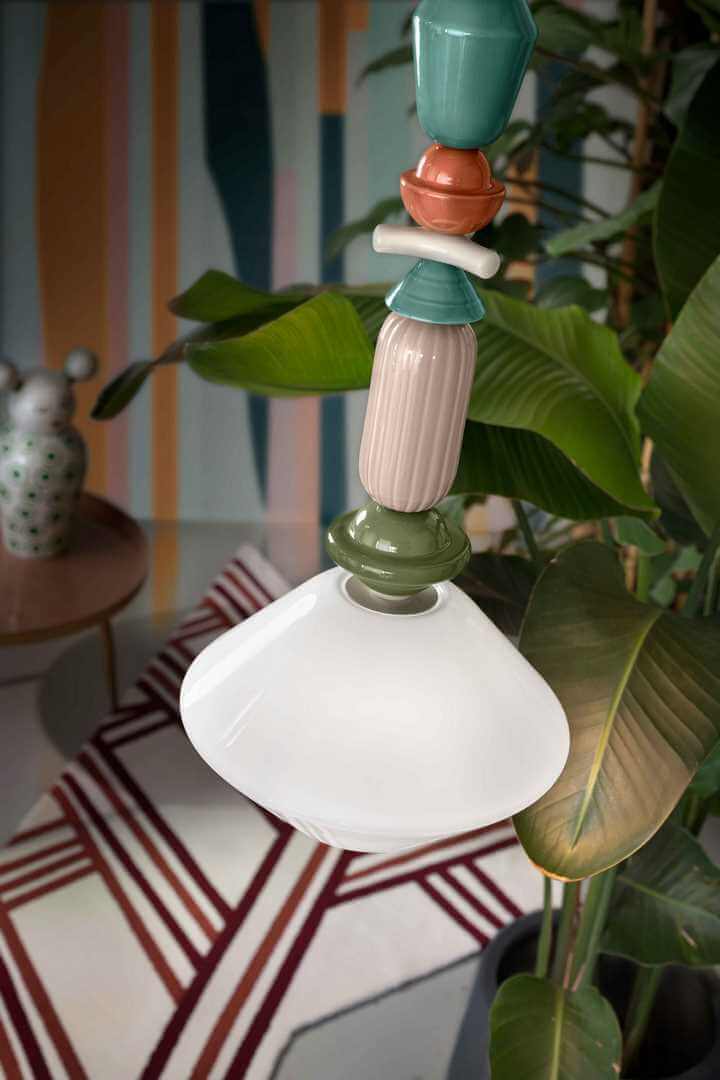 Lampa ceramiczna wisząca artystyczna Ferroluce C2712 Bianco Latte Lariat Deco