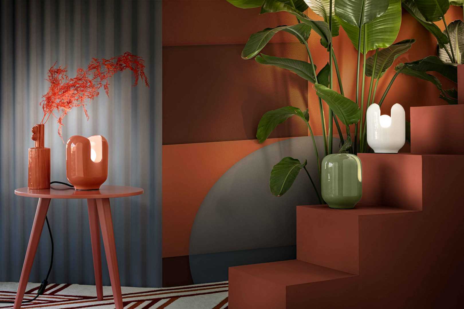 Lampa stołowa ceramiczna Ferroluce C2590 Arancio Poke Batucada Deco