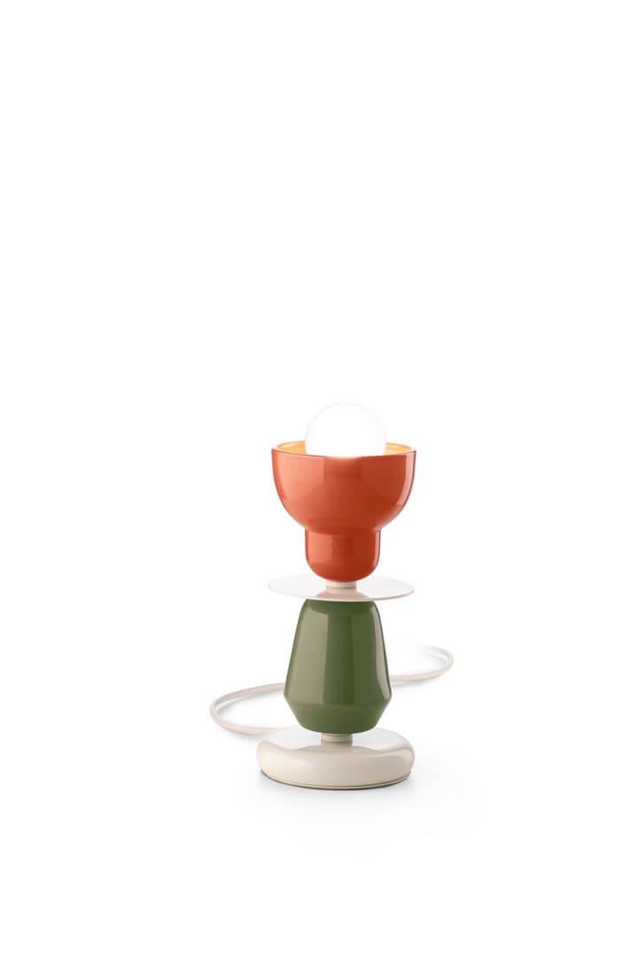 Lampa stołowa z ceramiki Ferroluce C2604 Arancio Poke+Verde Salvia Berimbau Deco