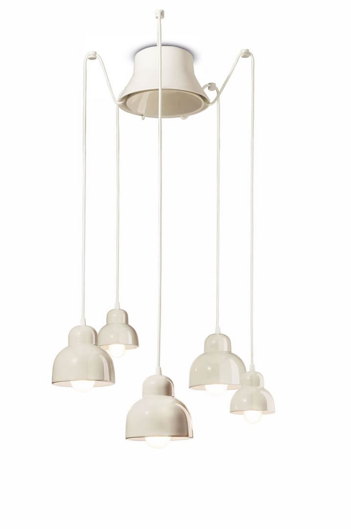 Lampa ceramiczna wisząca 5-punktowa Ferroluce C2605 Crema Berimbau Deco