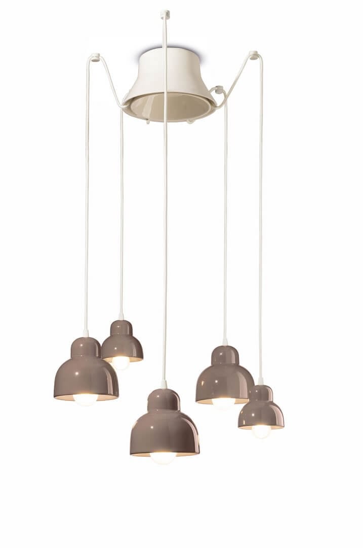 Lampa ceramiczna wisząca 5-punktowa Ferroluce C2605 Marrone Moka Berimbau Deco